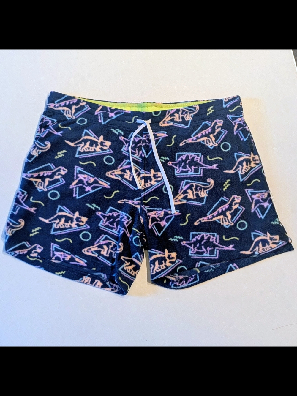 Chubbies Men's Navy Neon Dinosaur Fleece Sleep Shorts - XL 5.5inseam